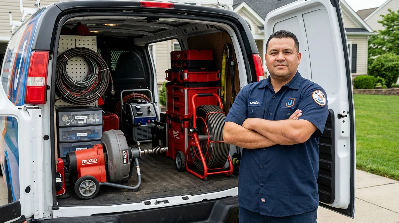 Professional drain cleaning equipment and Johns Plumbing LLC plumber in Wolfe City