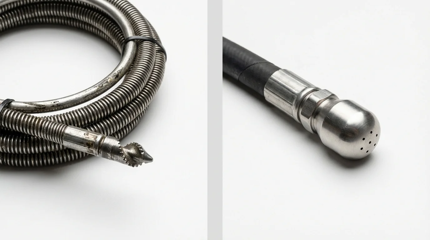 Drain snake cable and hydro jetting nozzle used for drain cleaning in Wolfe City, TX
